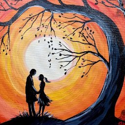 Sunset Couple in Love under a Tree  EASY FIRST painting for beginners: Paint Night at Home