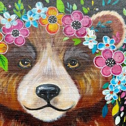 Easy Cute Bear & Floral Crown 🌟🎨 How to Draw and paint acrylics for beginners: Paint Night at Home