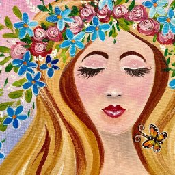 Easy Girl with Flower Crown  How to Draw and paint acrylics for beginners: Paint Night at Home