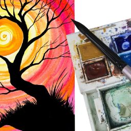 Simple Watercolor Sunset Tree Holding the Sun step by step watercolor painting for beginners