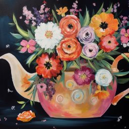 Easy Autumn Floral teapot 🌟🎨 How to paint acrylics for beginners: Paint Night at Home