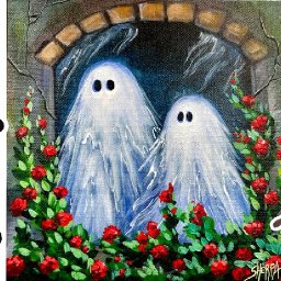 Cute Ghosts in a Garden Window 🌟🎨 How to paint acrylics for beginners: Halloween Paint Night at Home