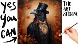 Victorian Gothic Fantasy Crow 🌟🎨 How to paint acrylics  Autumn Halloween