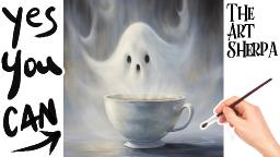 Haunted Ghost Coffee  How to paint acrylics for beginners: Paint Night at Home Halloween