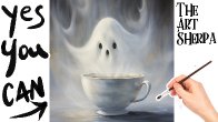 Haunted Ghost Coffee  How to paint acrylics for beginners: Paint Night at Home Halloween