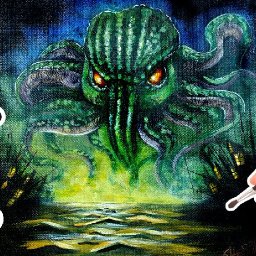 Lovecraft Cthulhu Scary painting 🌟🎨 How to paint acrylics : Paint Night at Home Halloween
