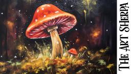 Red Cap Mushroom magic fungus 🌟🎨 How to paint acrylics for beginners: Paint Night at Home Halloween