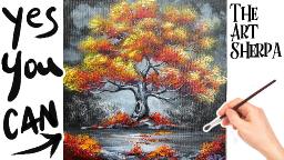 EASY  how to Draw and paint Autumn Tree 🌟🎨 How to paint acrylics for beginners: Paint Night at Home