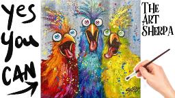 Draw and paint Funny Chickens 🌟🎨 How to paint acrylics for beginners: Paint Night at Home