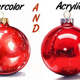 Watercolor AND Acrylic How to paint a Red Shiny Christmas Ball | Art Study and Techniques