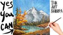 EASY Snowy Mountain  Stream  How to paint acrylics for beginners: PRIMARY COLOR CLASS ❤️