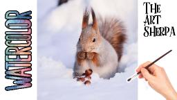 How to Draw a Red Squirrel in Snow  How to paint Watercolor  for beginners: Paint Night at Home