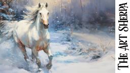 White Horse In Winter Landscape  How to paint acrylics for beginners: Paint Night at Home