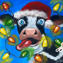 How to draw and paint an Easy Christmas Cow  acrylics for beginners: Paint Night at Home