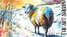 Colorful Sheep Line and Wash   How to paint Watercolor for beginners: Paint Night at Home