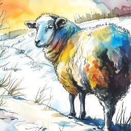 Colorful Sheep Line and Wash   How to paint Watercolor for beginners: Paint Night at Home