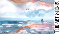 EASY Watercolor Seascape 🌟🎨 | TAS VAULT #1 | How to paint for beginners: Paint Night at Home