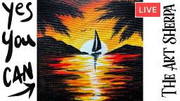 Easy Sunset Sailboat 🌟🎨 How to paint acrylics for beginners: Paint Night at Home