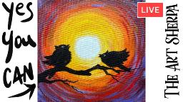 Easy Cute Birds Sunset  How to Draw and  paint acrylics for beginners: Paint Night at Home