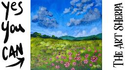 EASY wildflower landscape  How to paint acrylics for beginners: Paint Night at Home