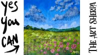 EASY wildflower landscape  How to paint acrylics for beginners: Paint Night at Home