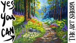 Floral Summer Forest path 🌟🎨 How to paint acrylics for beginners: Paint Night at Home