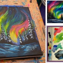 Patron Exclusive Nornthern lights  How to paint acrylics for beginners: Paint Night at Home