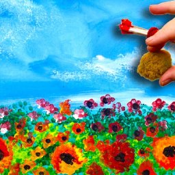 EASY Poppies🌹 NO BRUSHES ACRYLIC Painting  Sponge And Cotton Swabs  BEGINNERS Acrylic Painting