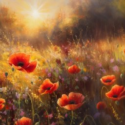 Poppy landscape with glowing light🌟🎨 How to paint acrylics for beginners: Paint Night at Home