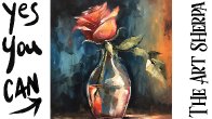 Easy Rose Rosebud in a vase  🌟🎨 How to paint acrylics for beginners: Paint Night at Home