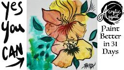 Abstract Hibiscus Flower How to Draw and Paint tutorial for Beginners: Acrylic August | Day 7