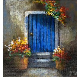 Village Blue Door and Flowers  How to Draw and Paint tutorial for Beginners: Acrylic August | Day 9