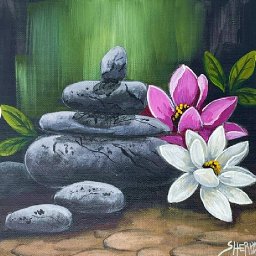 Zen Stones & lotus flower🌟🎨 How to Draw and Paint tutorial for Beginners: Acrylic August | Day 11