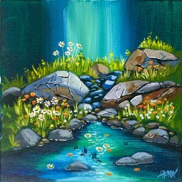 Rocks and stream  🌟🎨 How to Draw and Paint tutorial for Beginners: Acrylic August | Day