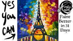 Eiffel Tower Paris   How to Draw and Paint tutorial for Beginners: Acrylic August | Day 19