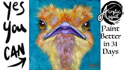 Cute Ostrich  How to Draw and Paint tutorial for Beginners: Acrylic August | Day 21