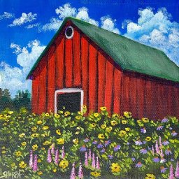 Red Barn wildflowers 🌟🎨 How to  Paint tutorial for Beginners: Acrylic August | Day 28