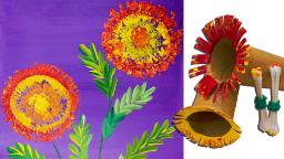 Marigolds with Toilet Paper Roll Painting Techniques for Beginners VERY Easy Step by Step