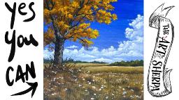 Golden Fall tree landscape with wildflowers 💛🌳🍂 How to Draw and Paint tutorial for Beginners