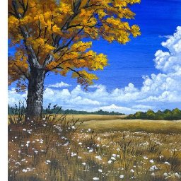 Golden Fall tree landscape with wildflowers 💛🌳🍂 How to Draw and Paint tutorial for Beginners