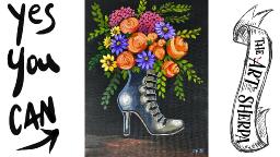 Witches boot Flowers How to Draw and Paint tutorial for Beginners 13 Days of Halloween