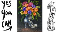 Witches boot Flowers How to Draw and Paint tutorial for Beginners 13 Days of Halloween