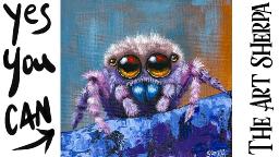 Cute fuzzy Spider How to Draw and Paint tutorial for Beginners 13 Days of Halloween