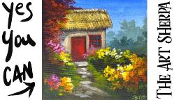 Thatched Cottage Flower garden  How to Draw and Paint tutorial for Beginners #art #painting