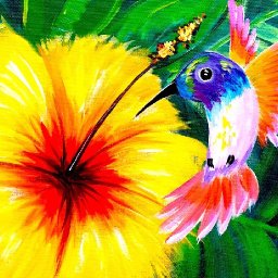 Hummingbird and Hibiscus Flower Learn to paint for Beginners Angelooney