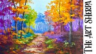 Autumn path 🌟🎨 How to Draw and Paint tutorial for Beginners | paint night at home