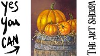 Fall Pumpkins on A wood Barrel  How to Draw and Paint tutorial for Beginners #art #painting