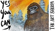 Sasquatch in Snowy pines  How to Draw and Paint tutorial for Beginners 13 days of Halloween