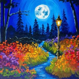 Night Forest and street lamp  How to Draw and Paint tutorial for Beginners 13 days of Halloween