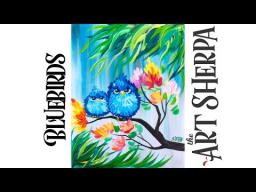 Easy acrylic painting Happy Blue bird mama and Baby with flowers #playlive #derpsquad